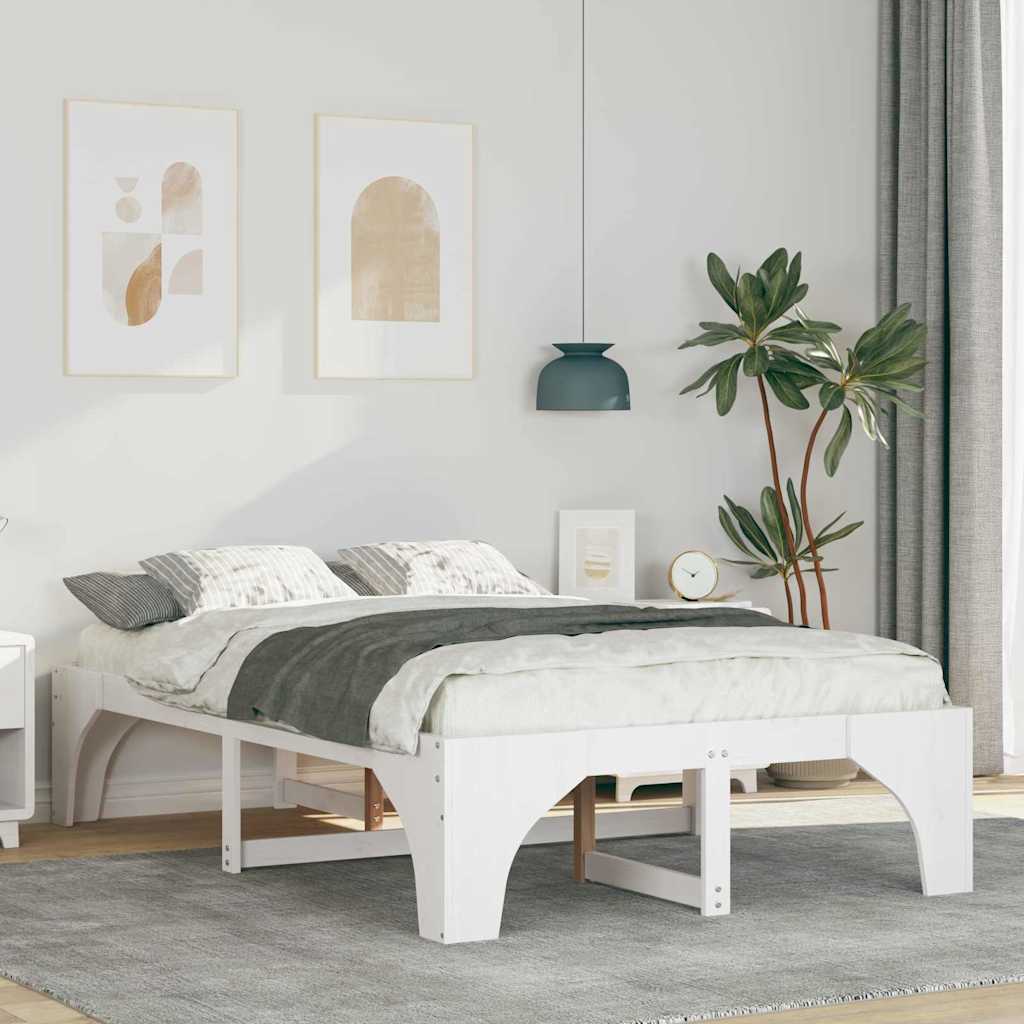 Bed Frame White 135 x 190 cm Solid Pine Wood