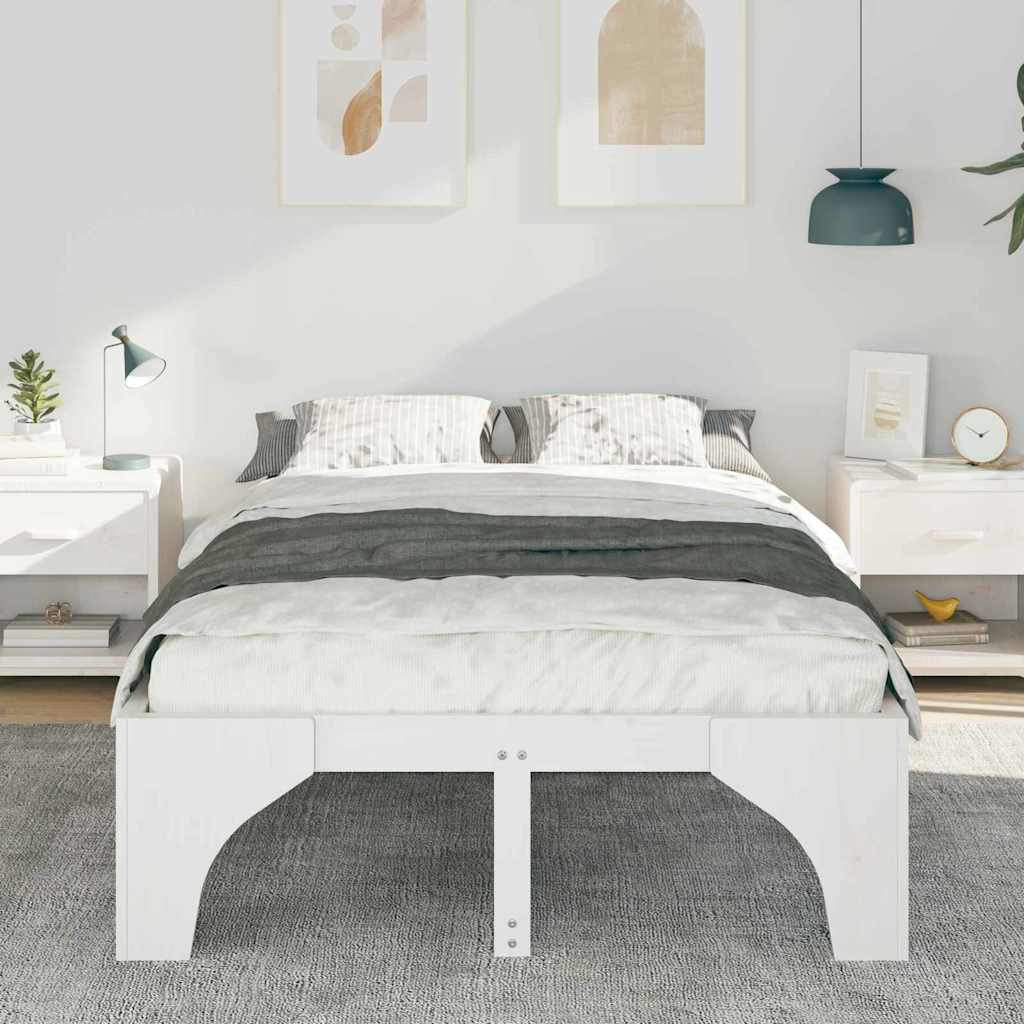 Bed Frame White 135 x 190 cm Solid Pine Wood