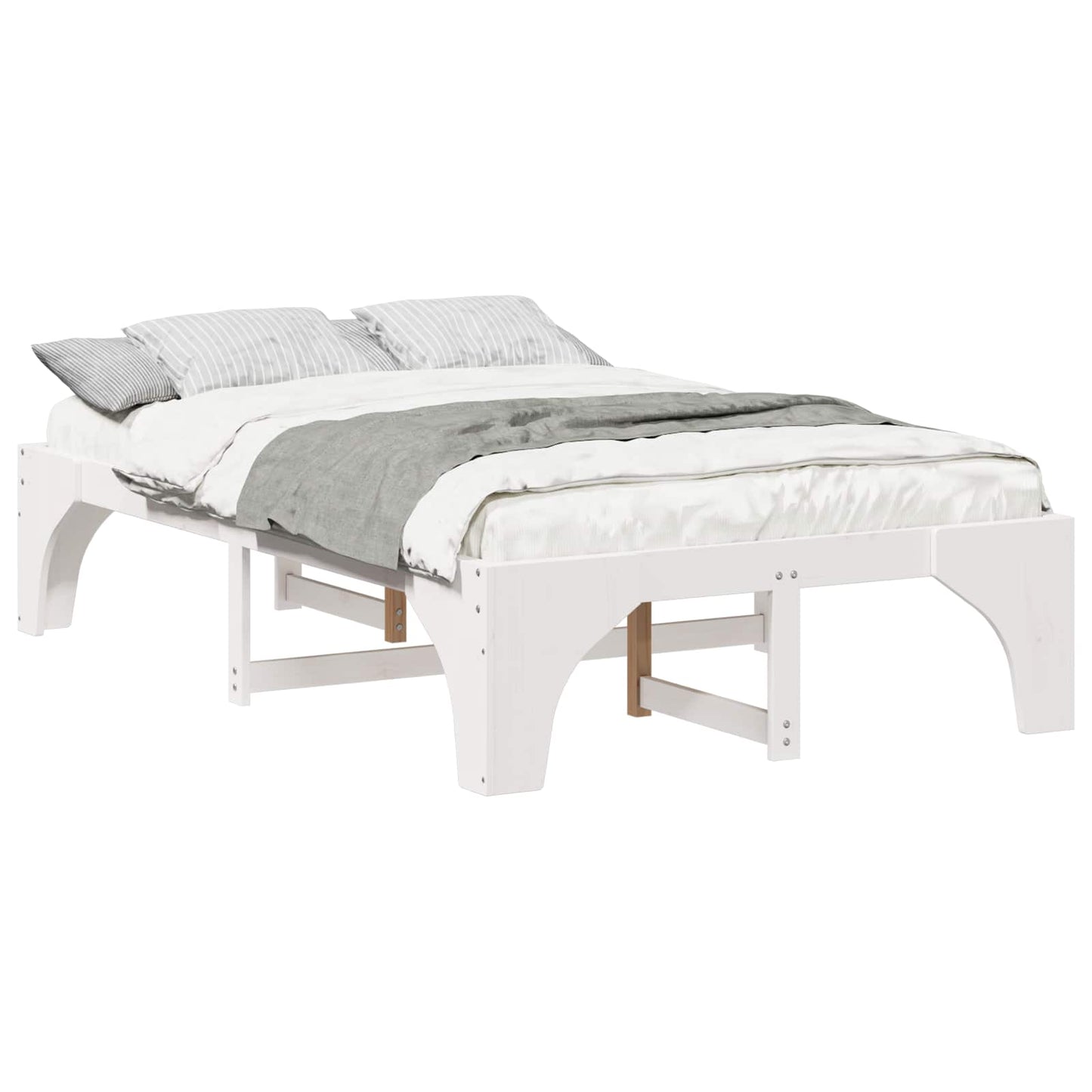 Bed Frame White 135 x 190 cm Solid Pine Wood
