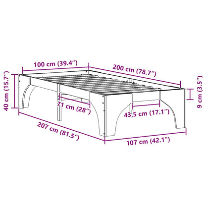 Bed Frame White 100 x 200 cm Solid Pine Wood