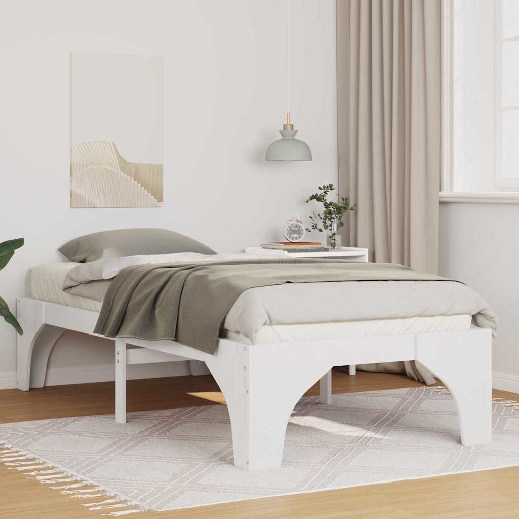 Bed Frame White 75 x 190 cm Solid Pine Wood