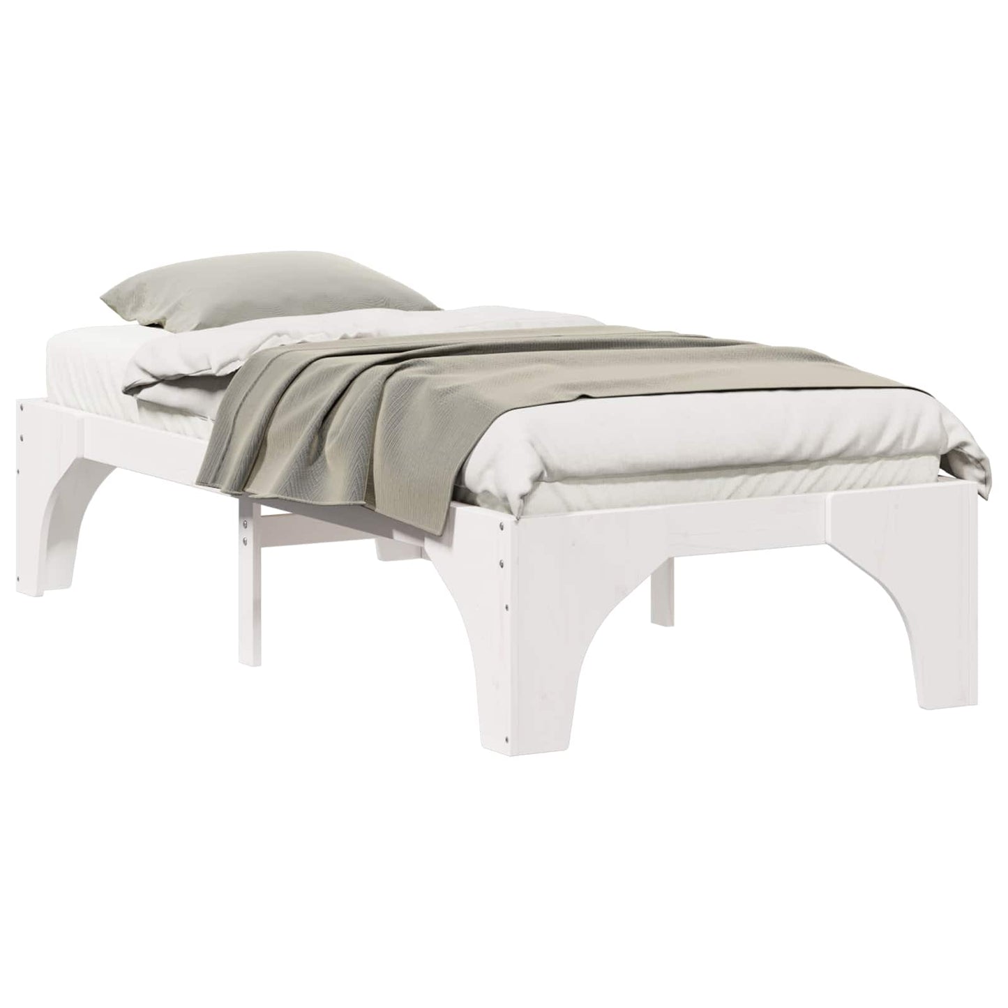 Bed Frame White 75 x 190 cm Solid Pine Wood