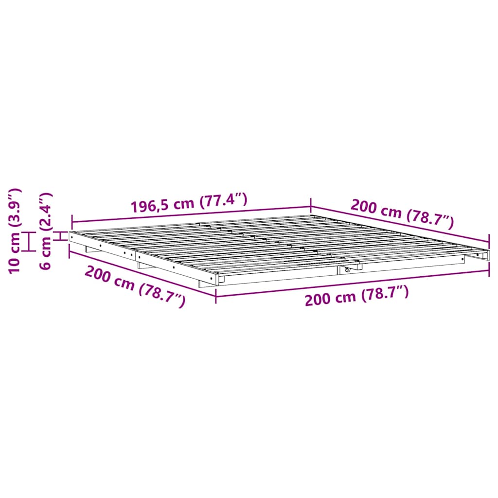 Bed Frame Brown 200 x 200 cm Solid Pine Wood
