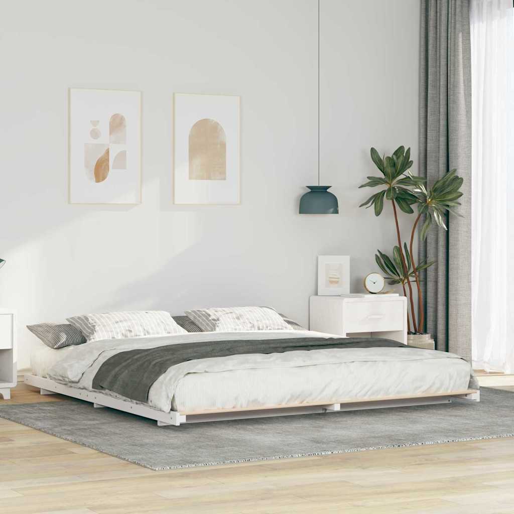 Bed Frame White 200 x 200 cm Solid Pine Wood