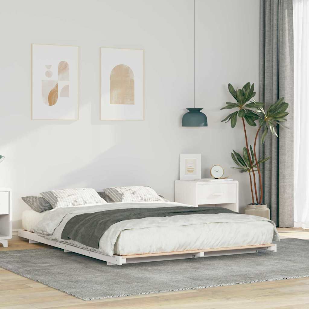 Bed Frame White 150 x 200 cm Solid Pine Wood