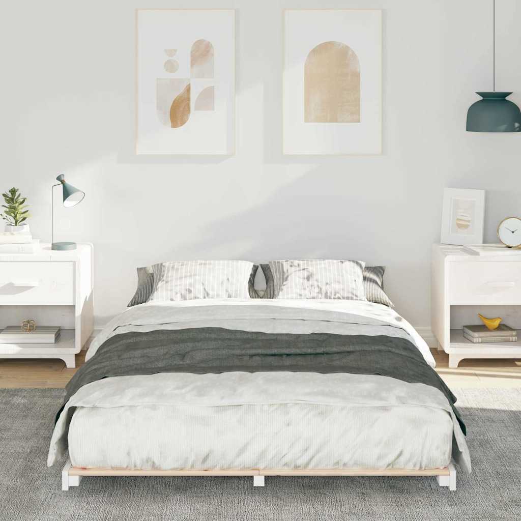 Bed Frame White 140 x 190 cm Solid Pine Wood