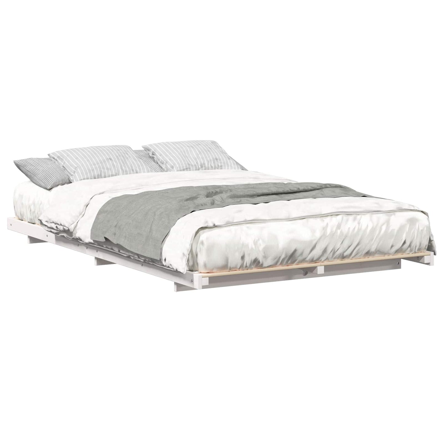 Bed Frame White 140 x 190 cm Solid Pine Wood