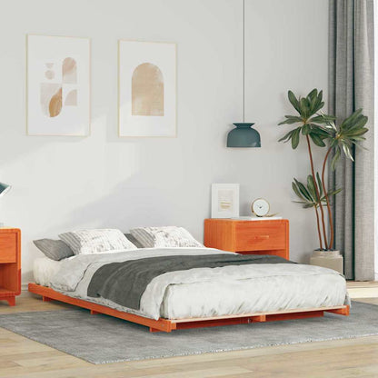Bed Frame Wax Brown 135 x 190 cm Solid Pine Wood