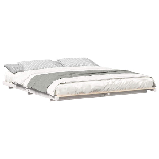 Bed Frame White 200 x 210 cm Solid Pine Wood