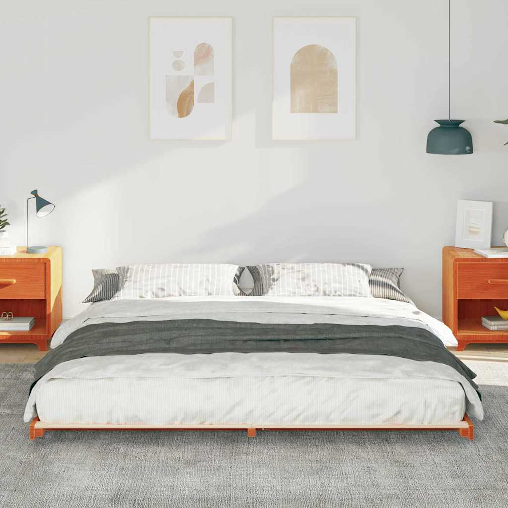 Bed Frame Wax Brown 200 x 210 cm Solid Pine Wood