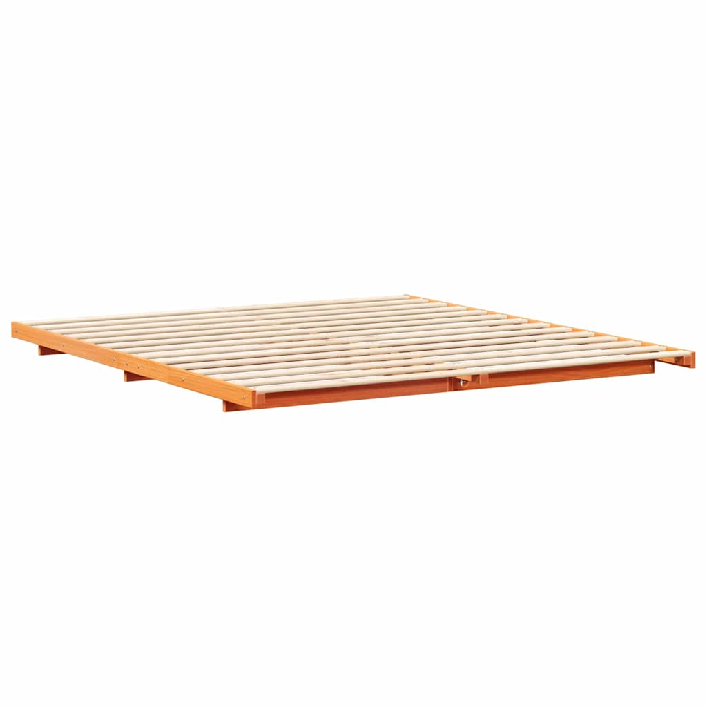 Bed Frame Wax Brown 200 x 210 cm Solid Pine Wood