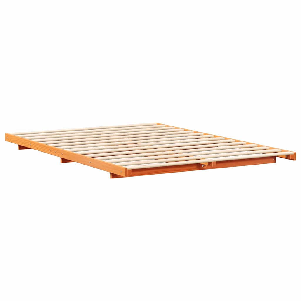 Bed Frame Wax Brown 140 x 220 cm Solid Pine Wood
