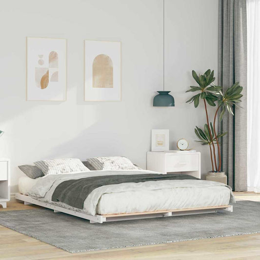 Bed Frame White 160 x 220 cm Solid Pine Wood