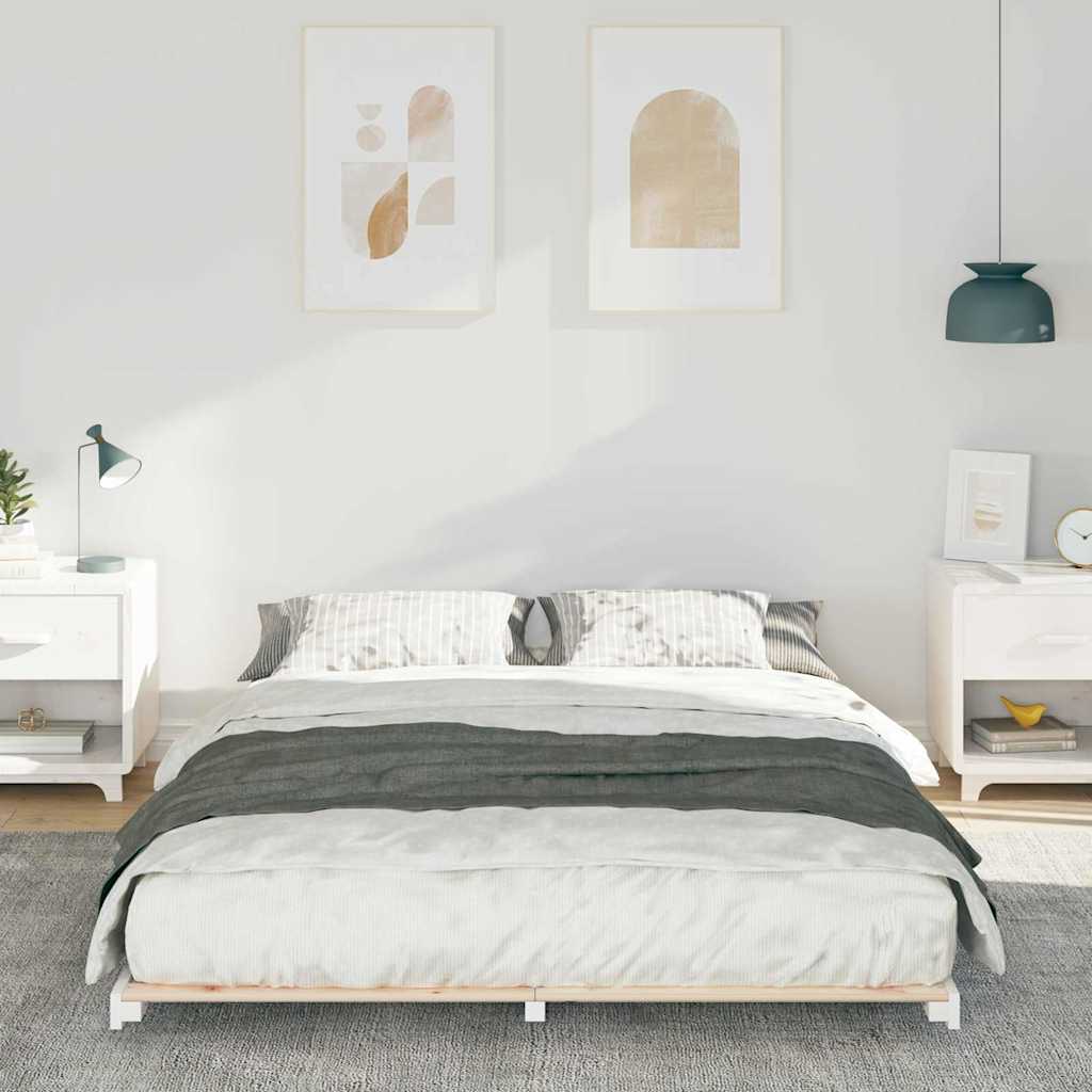 Bed Frame White 160 x 220 cm Solid Pine Wood