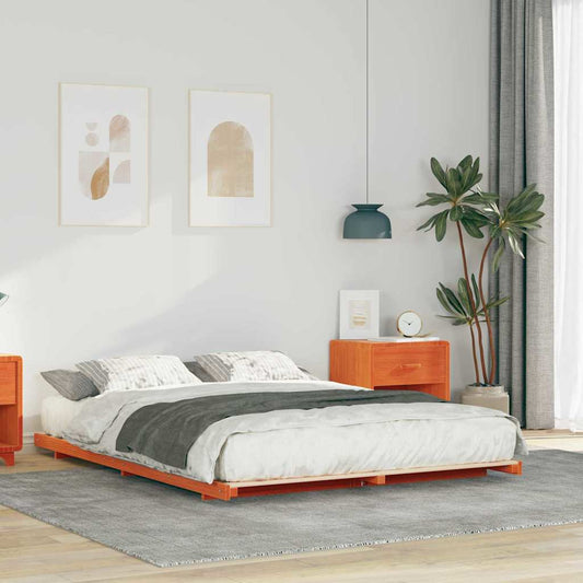 Bed Frame Wax Brown 160 x 220 cm Solid Pine Wood