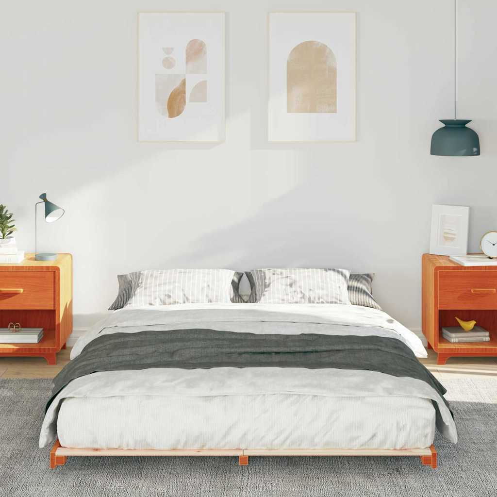 Bed Frame Wax Brown 160 x 220 cm Solid Pine Wood