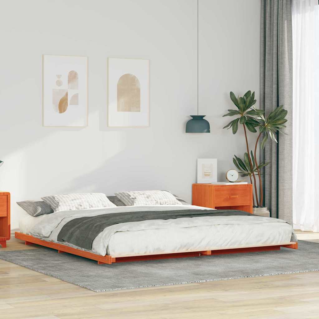 Bed Frame Wax Brown 180 x 220 cm Solid Pine Wood
