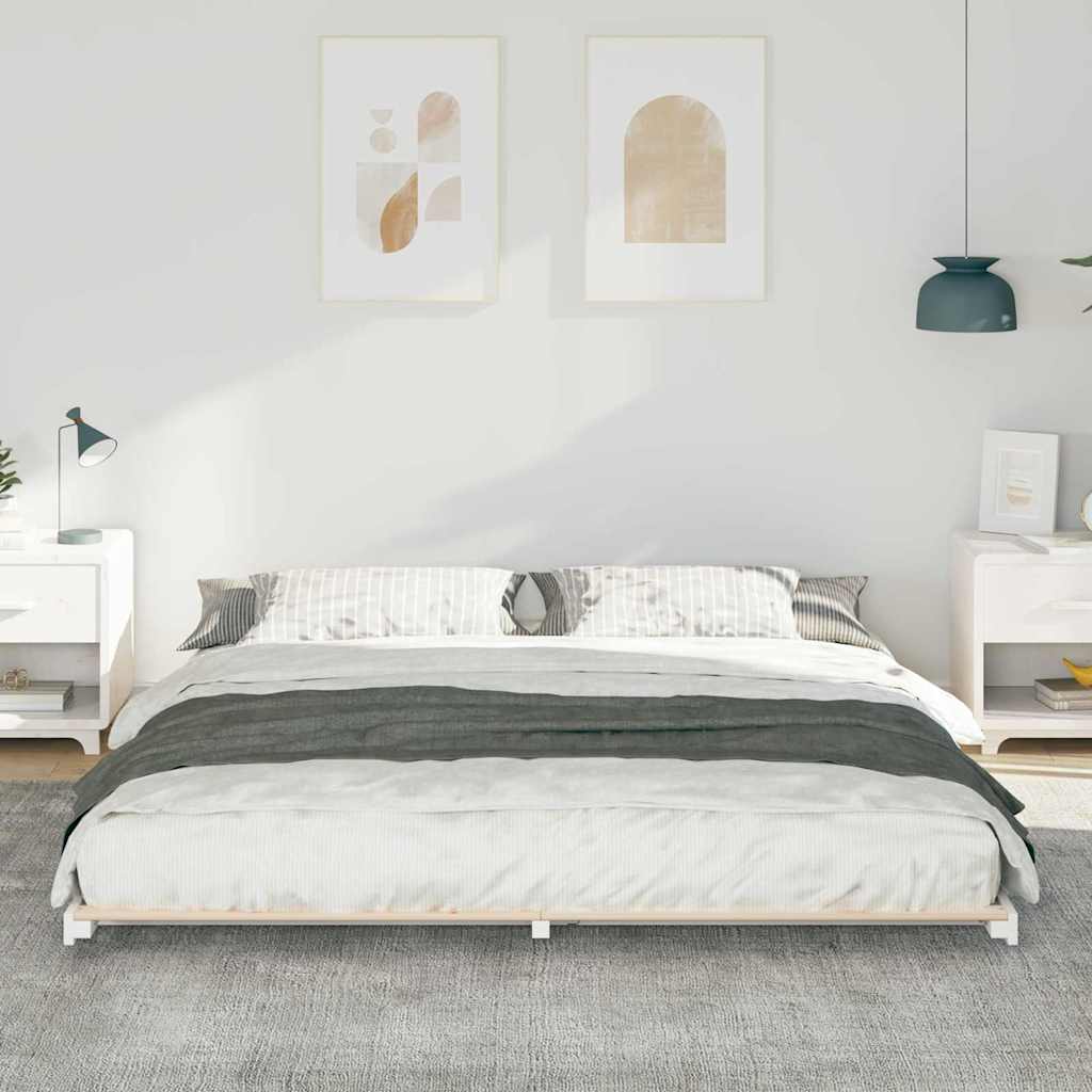 Bed Frame White 200 x 220 cm Solid Pine Wood