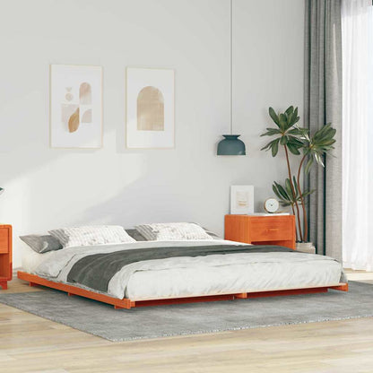 Bed Frame Wax Brown 200 x 220 cm Solid Pine Wood
