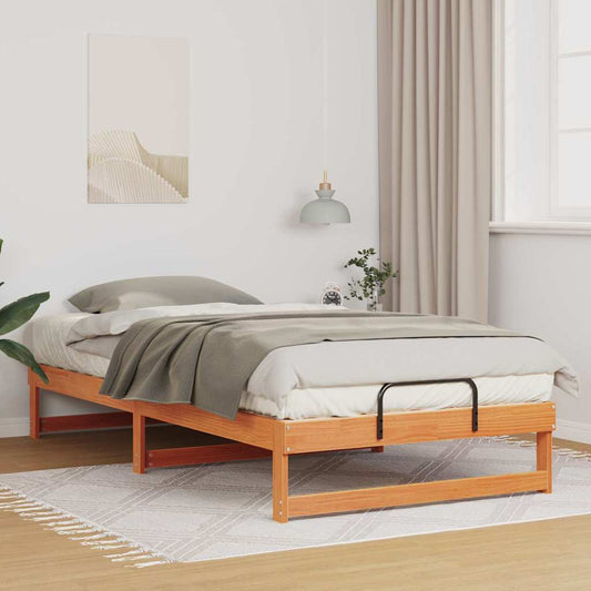 Bed Frame with Carry Handles Brown Solid pine wood