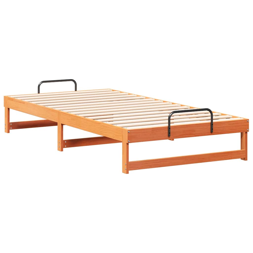 Bed Frame with Carry Handles Brown Solid pine wood