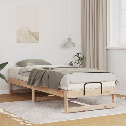 Bed Frame with Carry Handles Brown Solid pine wood