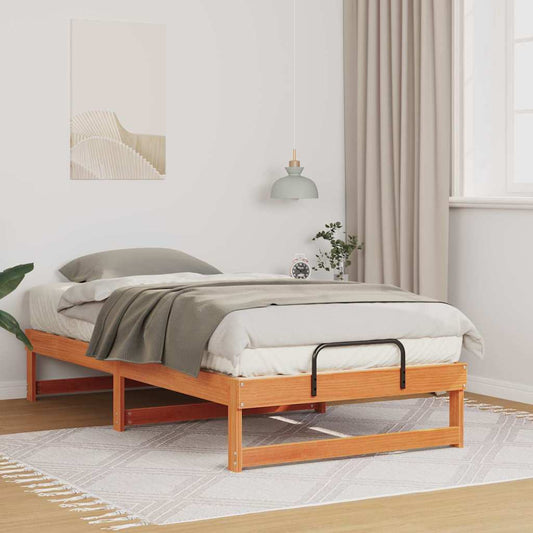 Bed Frame with Carry Handles Brown Solid pine wood
