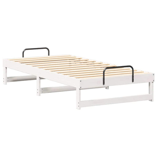 Bed Frame with Carry Handles White Solid pine wood