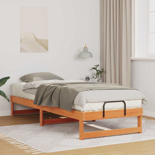 Bed Frame with Carry Handles Brown Solid pine wood