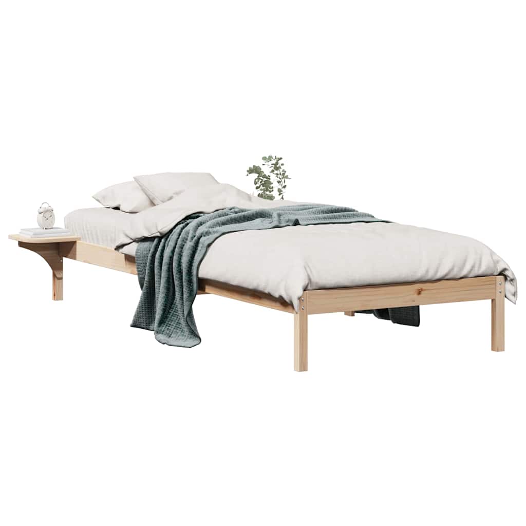 Bed Frame with Side Tables Natural 80 x 210 cm Solid Pine Wood