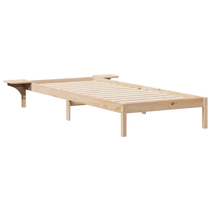 Bed Frame with Side Tables Natural 90 x 210 cm Solid Pine Wood