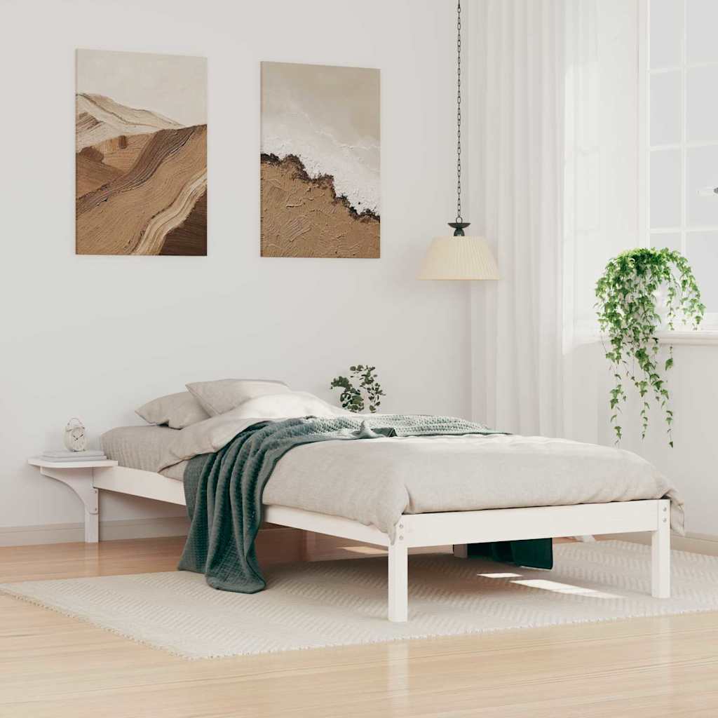 Bed Frame with Side Tables White 90 x 210 cm Solid Pine Wood