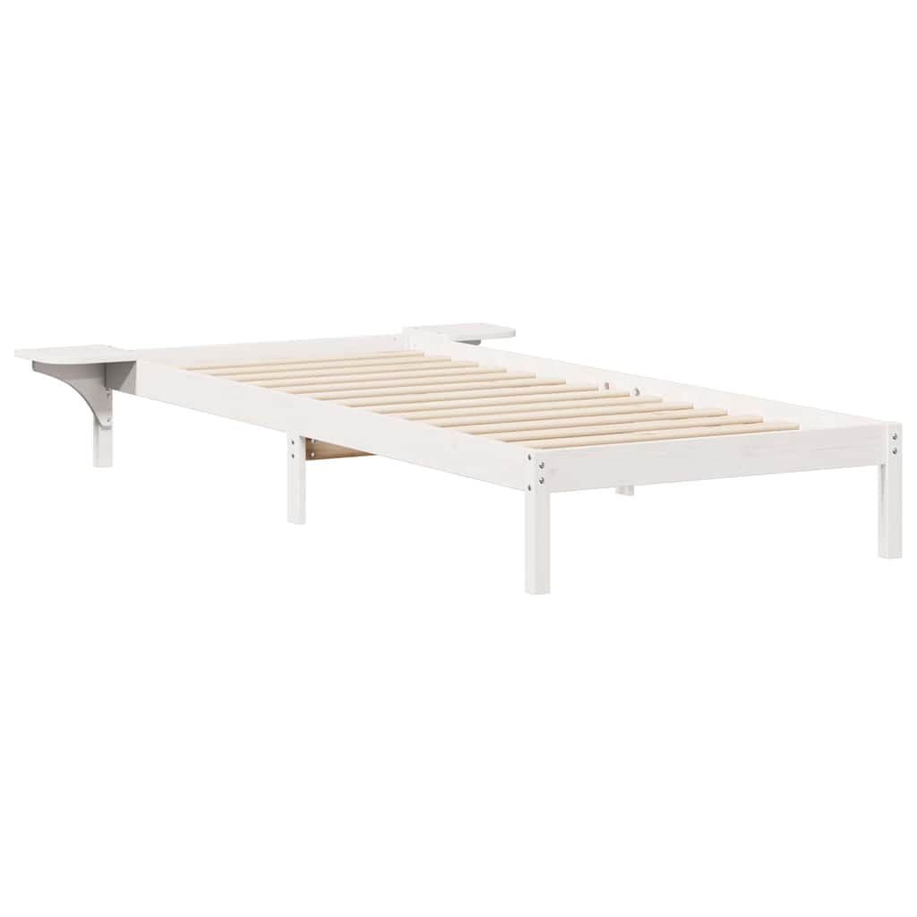 Bed Frame with Side Tables White 90 x 210 cm Solid Pine Wood