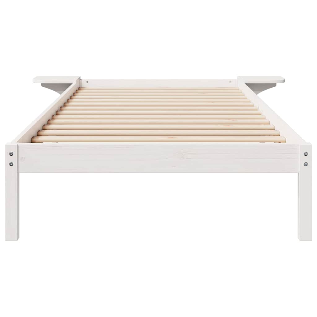 Bed Frame with Side Tables White 90 x 210 cm Solid Pine Wood