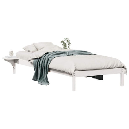 Bed Frame with Side Tables White 90 x 210 cm Solid Pine Wood