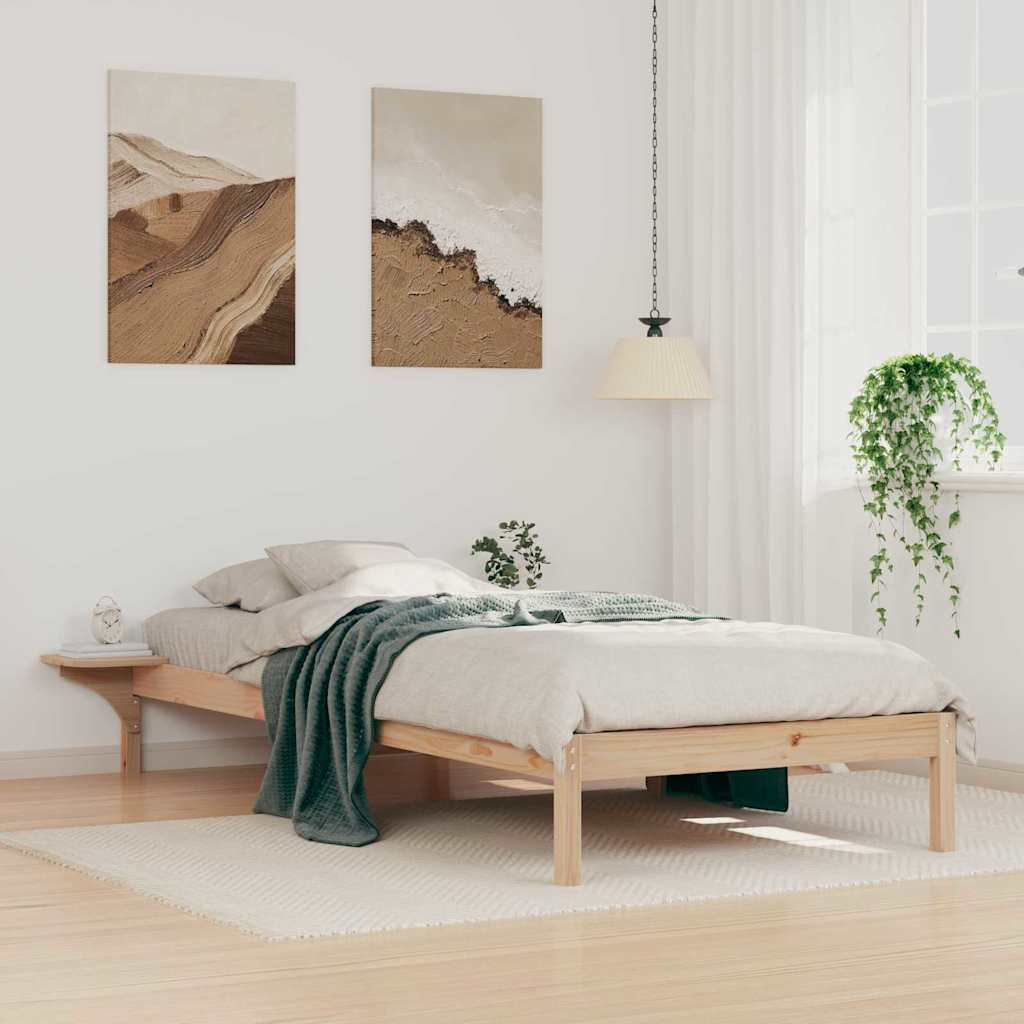 Bed Frame with Side Tables Natural 100 x 210 cm Solid Pine Wood