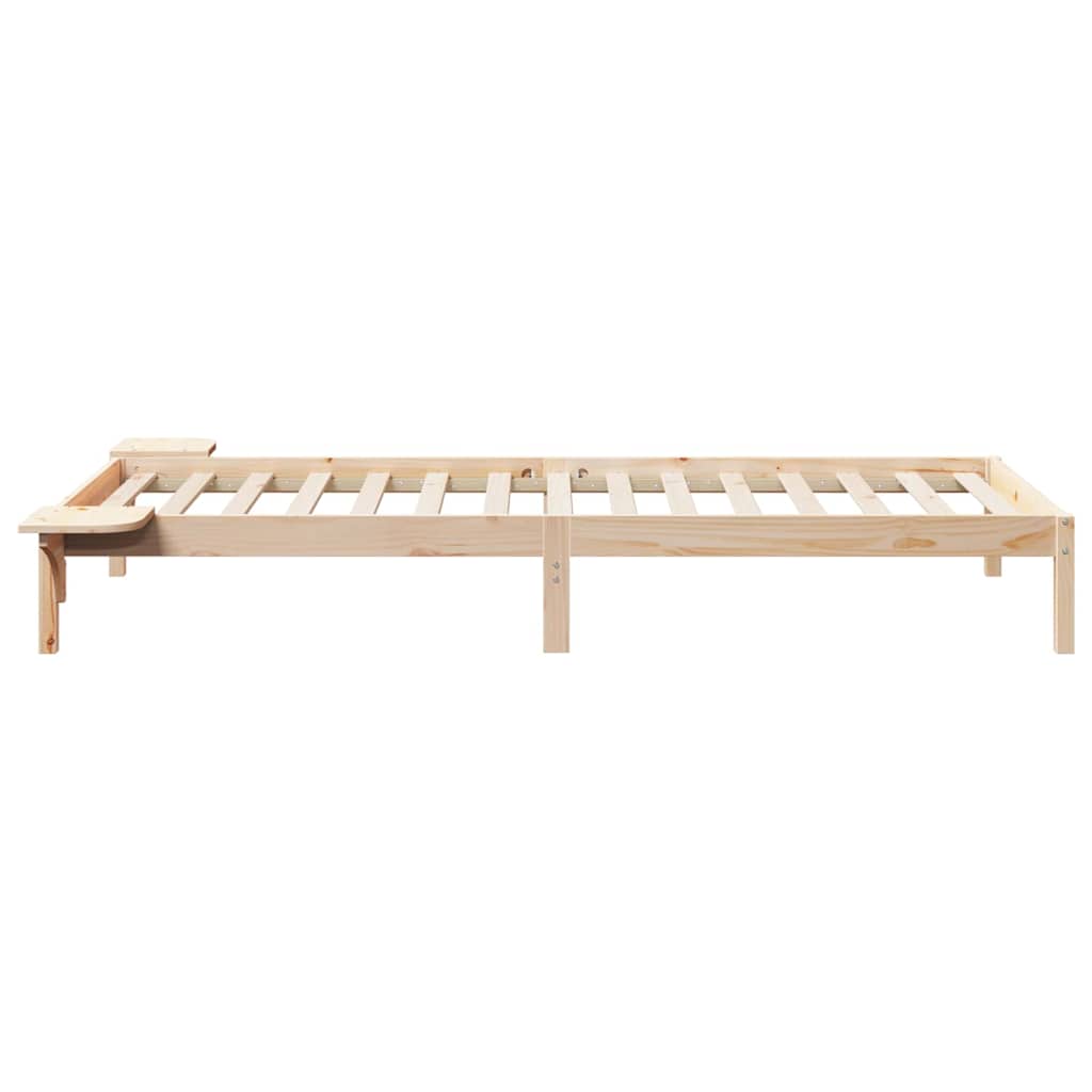 Bed Frame with Side Tables Natural 100 x 210 cm Solid Pine Wood