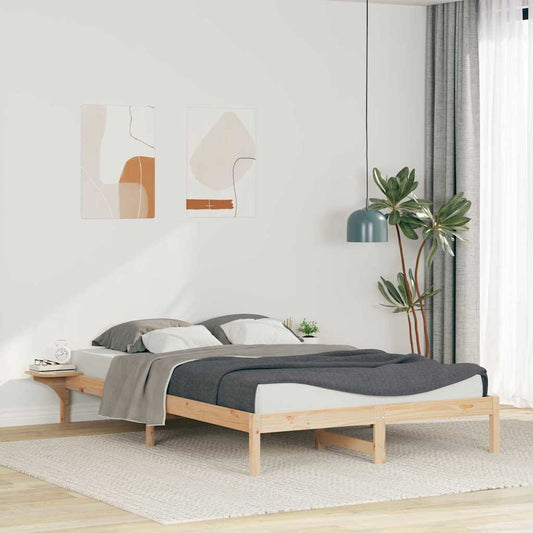 Bed Frame with Side Tables Natural 140 x 210 cm Solid Pine Wood