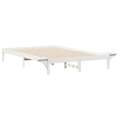 Bed Frame with Side Tables White 140 x 210 cm Solid Pine Wood