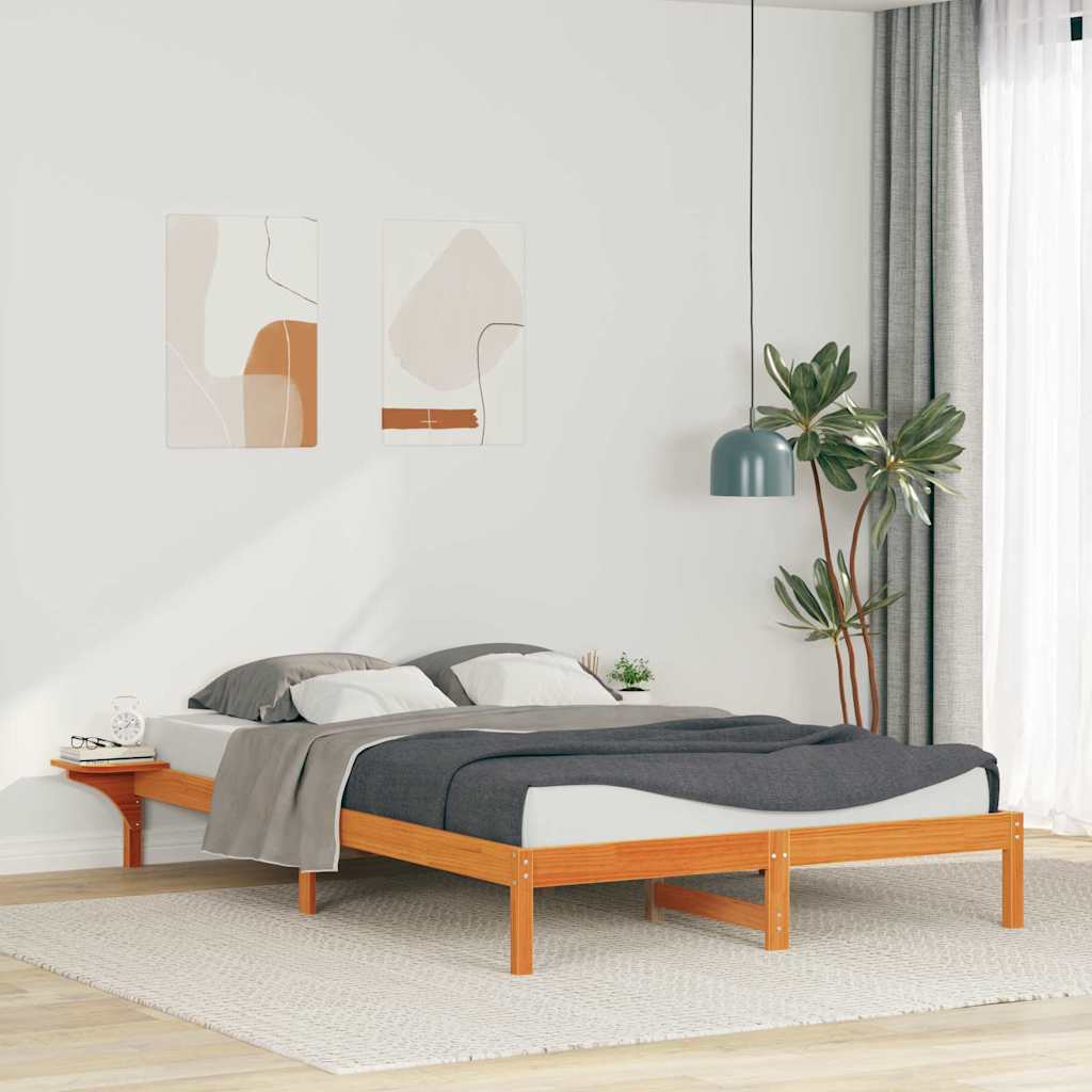 Bed Frame with Side Tables Wax Brown 140 x 210 cm