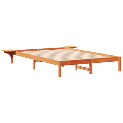 Bed Frame with Side Tables Wax Brown 140 x 210 cm