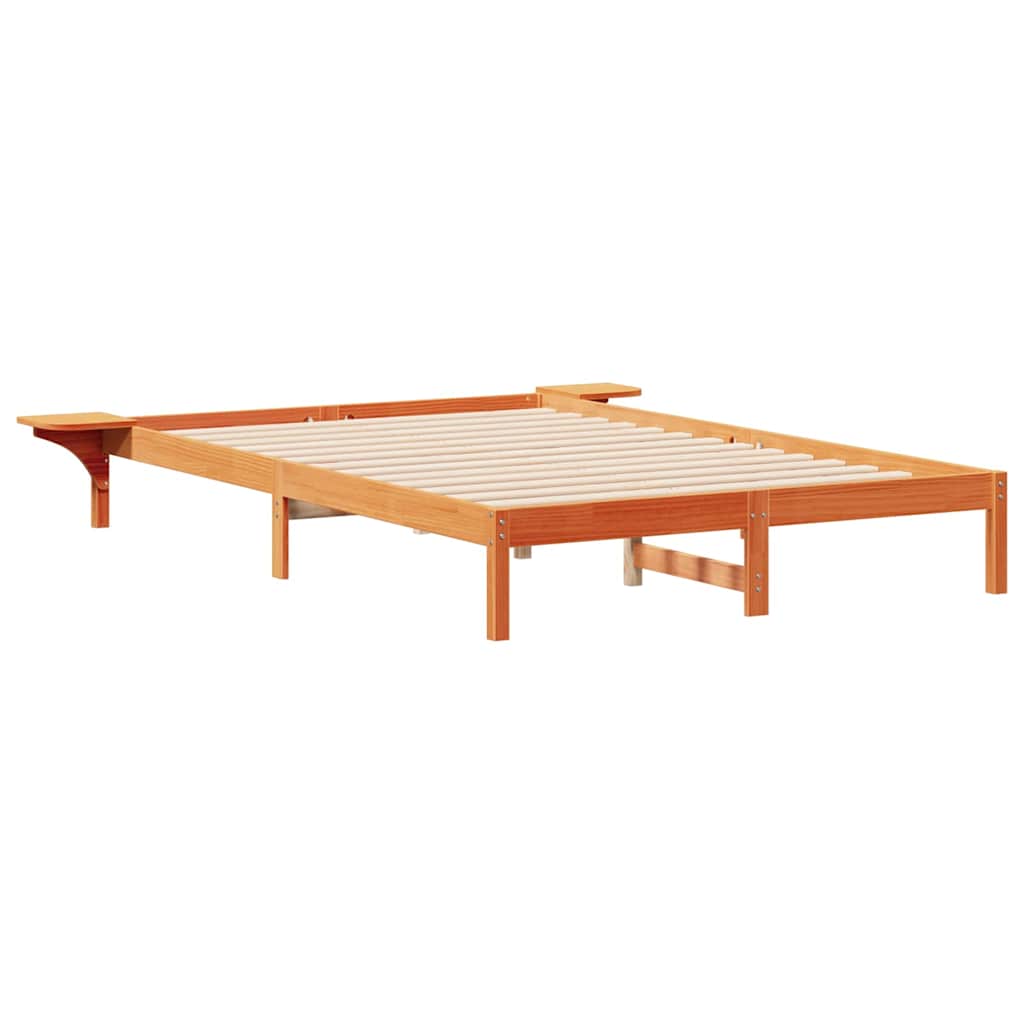 Bed Frame with Side Tables Wax Brown 160 x 210 cm