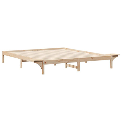 Bed Frame with Side Tables Natural 200 x 210 cm Solid Pine Wood