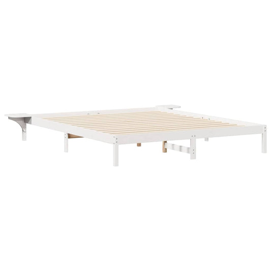 Bed Frame with Side Tables White 200 x 210 cm Solid Pine Wood