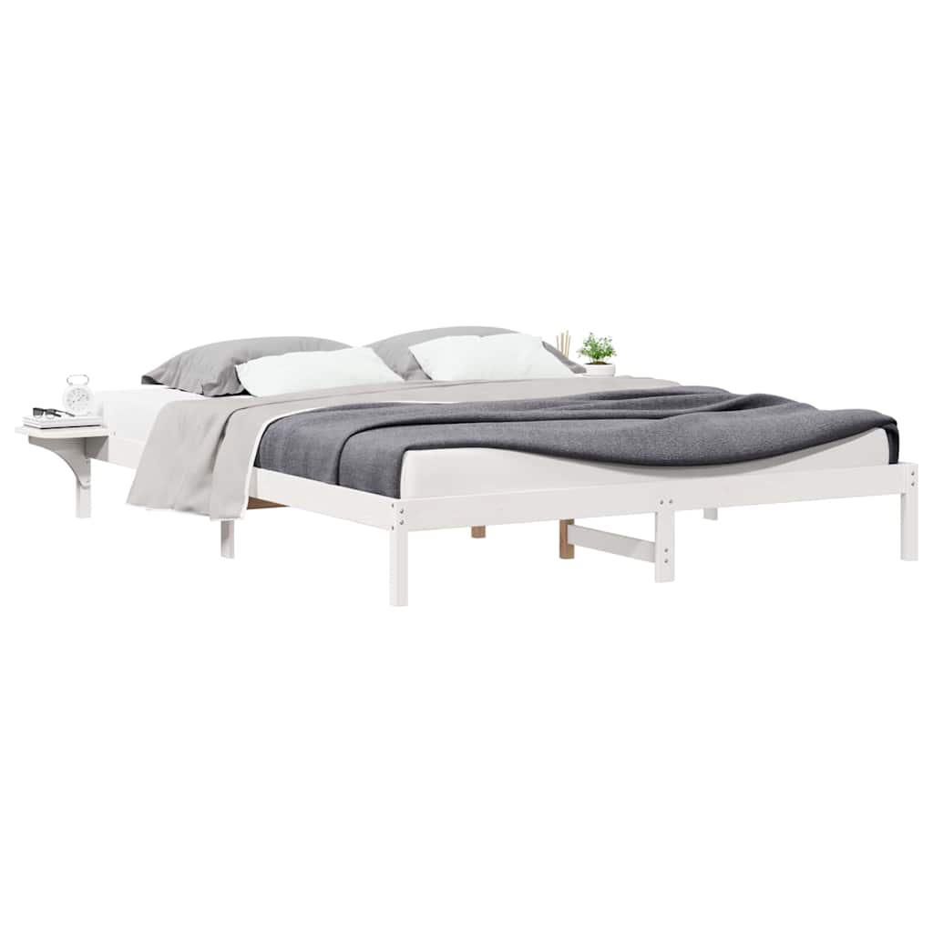 Bed Frame with Side Tables White 200 x 210 cm Solid Pine Wood