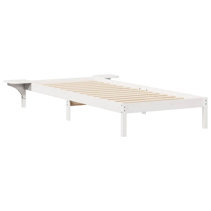 Bed Frame with Side Tables White 80 x 220 cm Solid Pine Wood