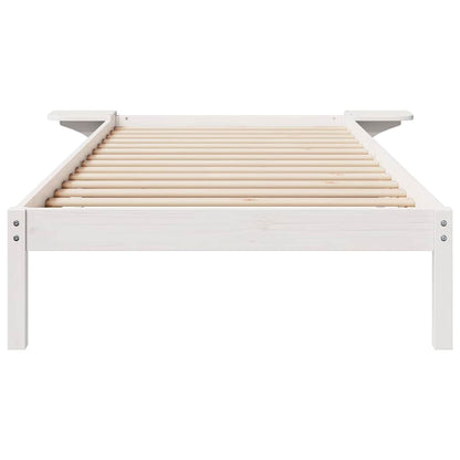 Bed Frame with Side Tables White 80 x 220 cm Solid Pine Wood