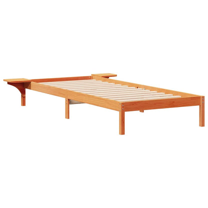 Bed Frame with Side Tables Wax Brown 90 x 220 cm