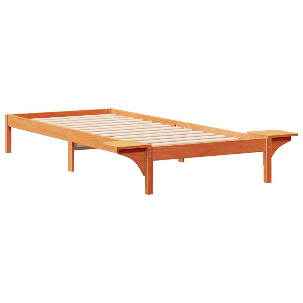 Bed Frame with Side Tables Wax Brown 90 x 220 cm