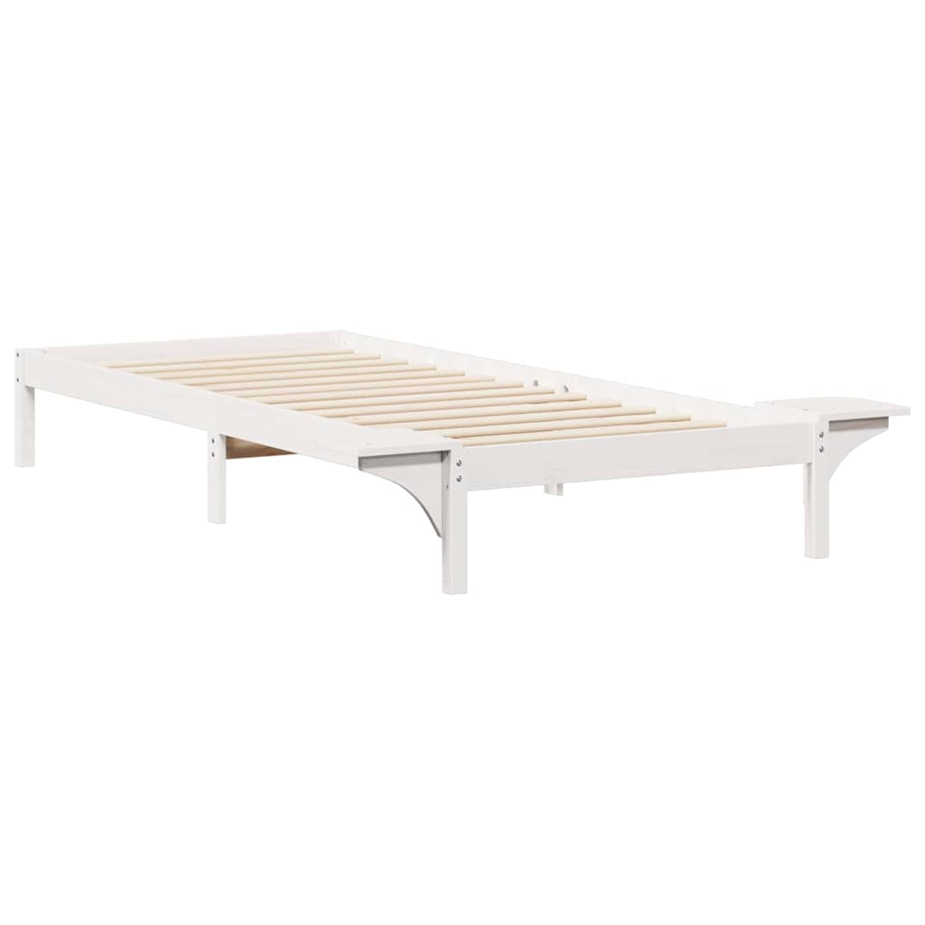 Bed Frame with Side Tables White 100 x 220 cm Solid Pine Wood